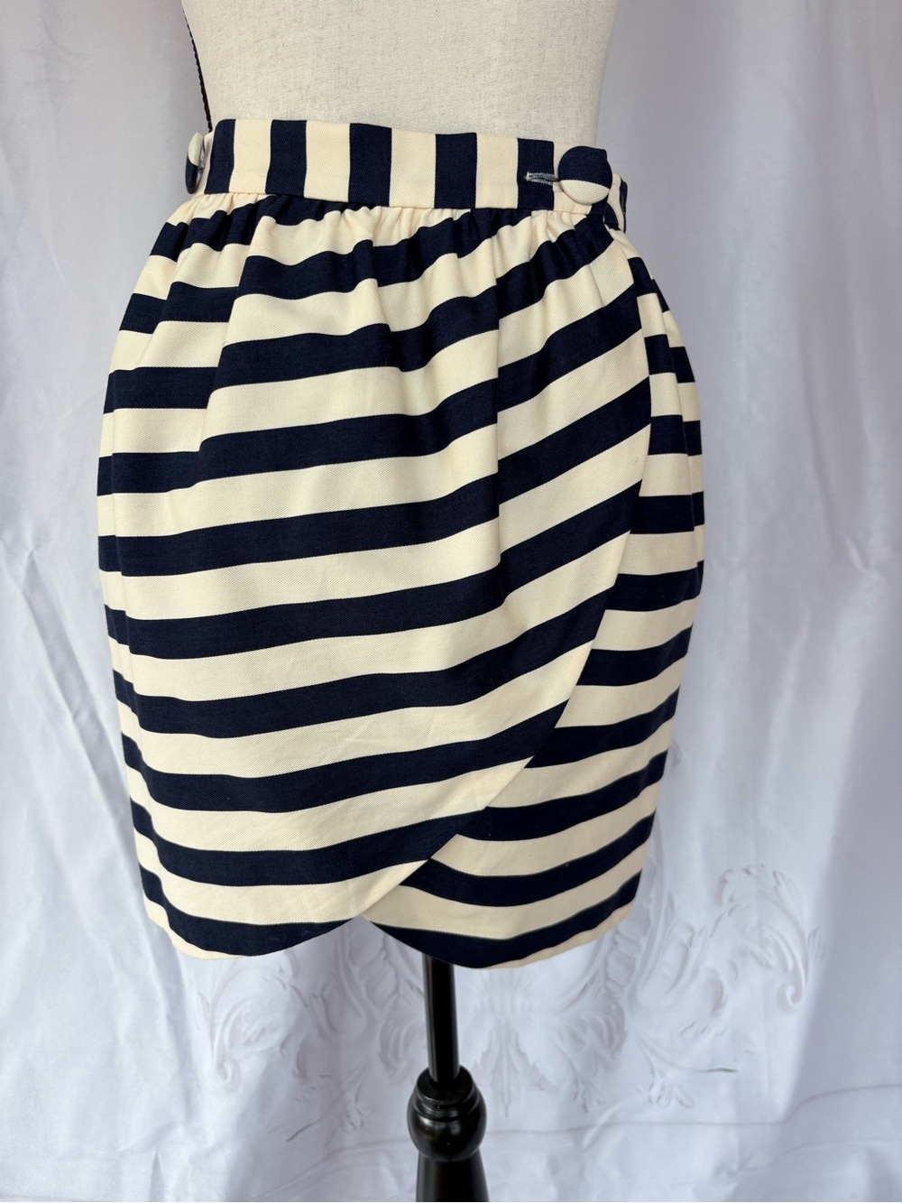Harvey Fairchild Navy and Cream Striped Wrap Skirt
